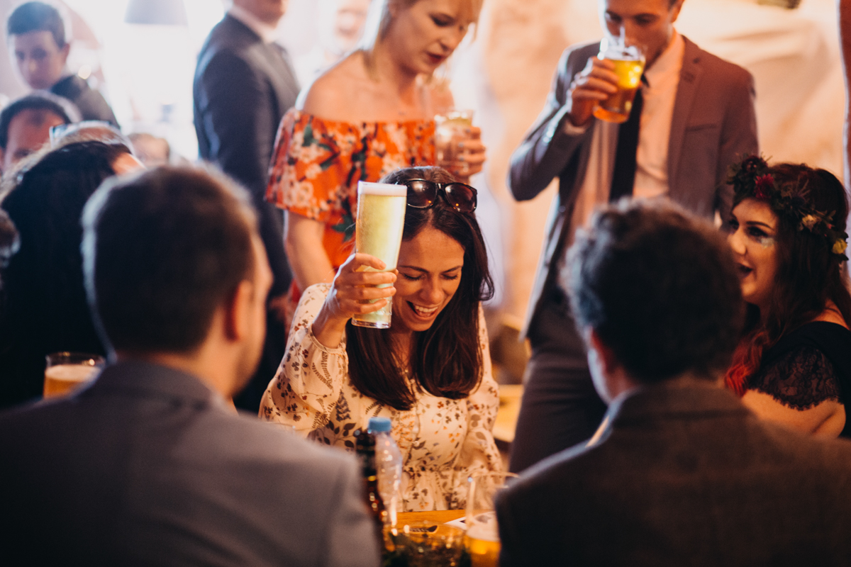 black and white candid wedding photography of guests brighton